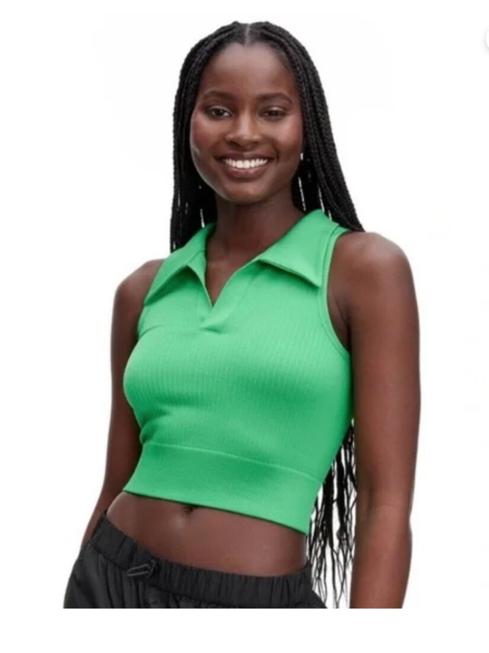 Diane von Furstenberg x Target Ribbed Collared Polo Crop Top Green - Size Small